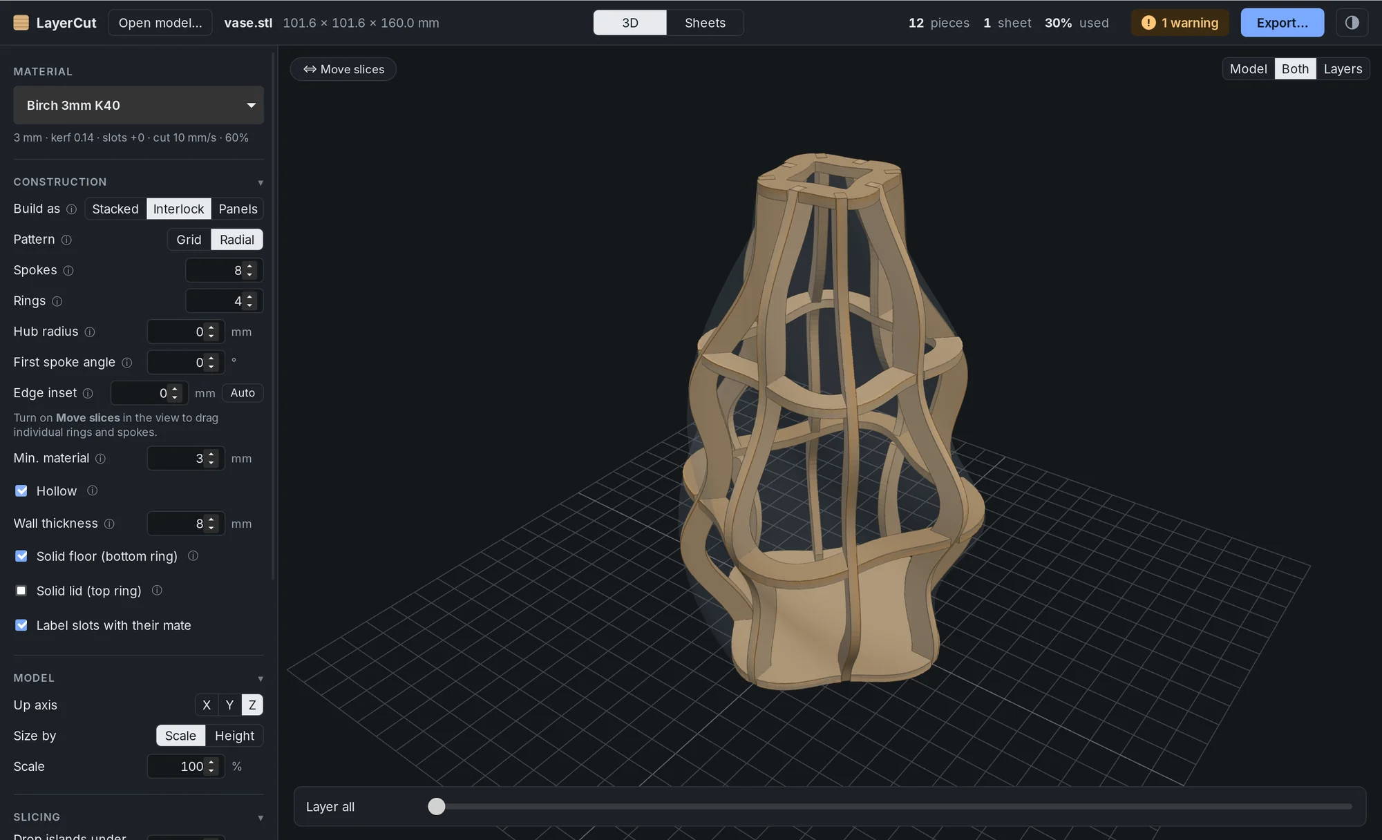 The vase as an open radial shell